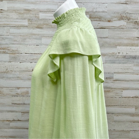 Anthropologie English Factory Mock Neck Ruffle Top Womens Size XS Green Smocked - Picture 7 of 15